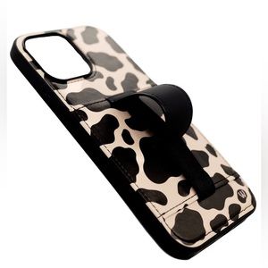 New Walli Cowhide Cow Print iPhone 13 Pro (6.1) Vegan Leather Case Beige & Black